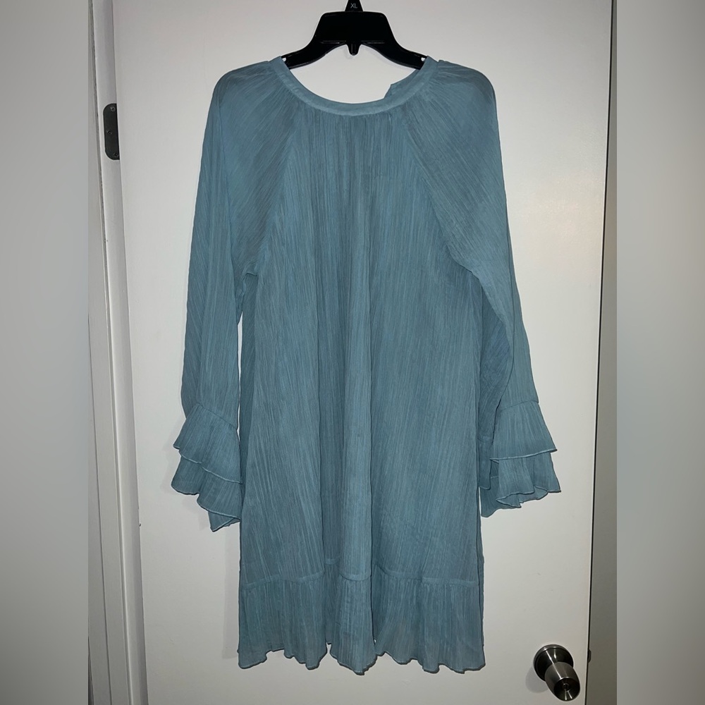 Time and Tru Light Blue Long Sleeve Ruffle Dress